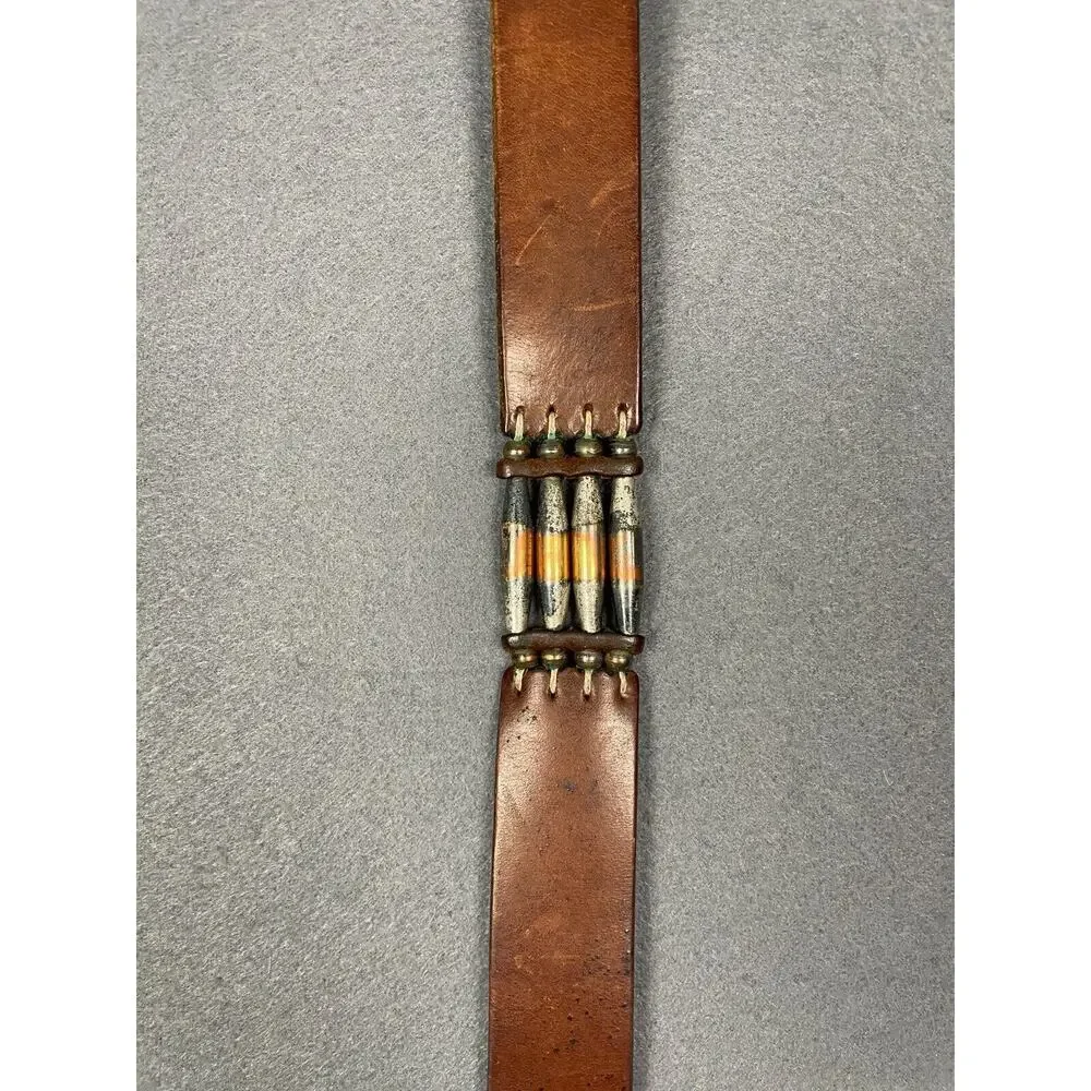 VTG Waist Belt Medium Brown Leather Metal Beaded Accents Cowboy Western